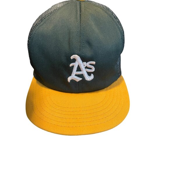 Oakland Athletics Baseball Trucker Hat Green & Yellow Large Mesh Snapback Cap - Picture 2 of 10